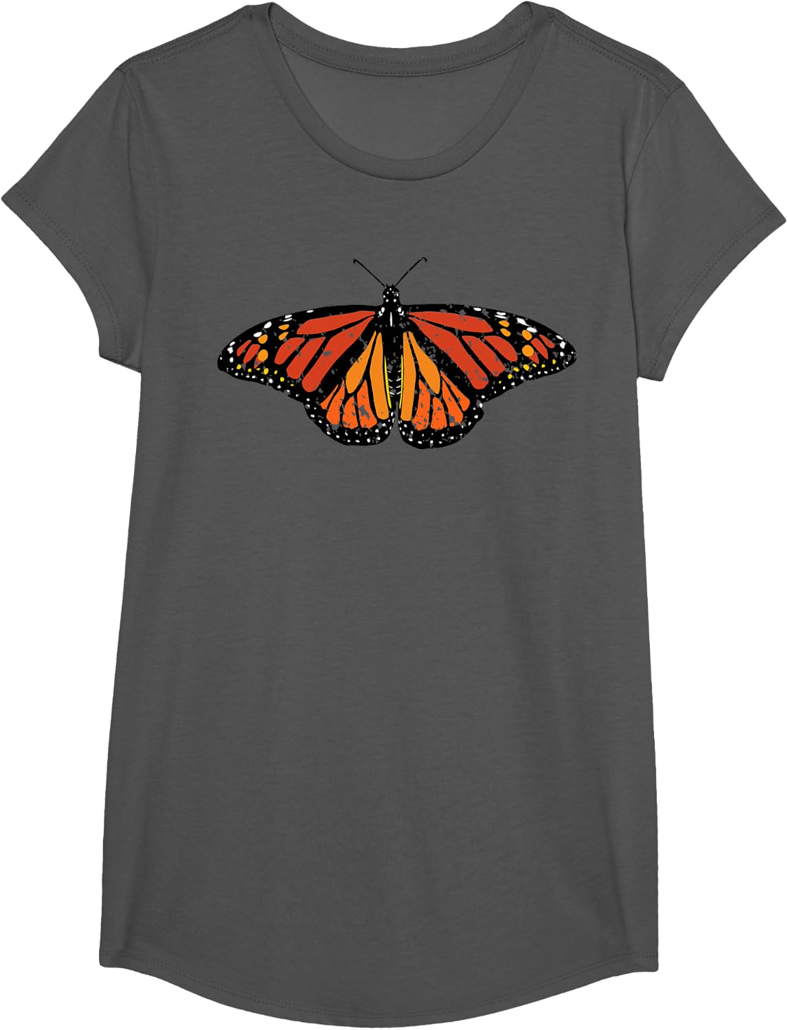 Monarch Butterfly Distressed T-Shirt - Girls Asphalt Grey