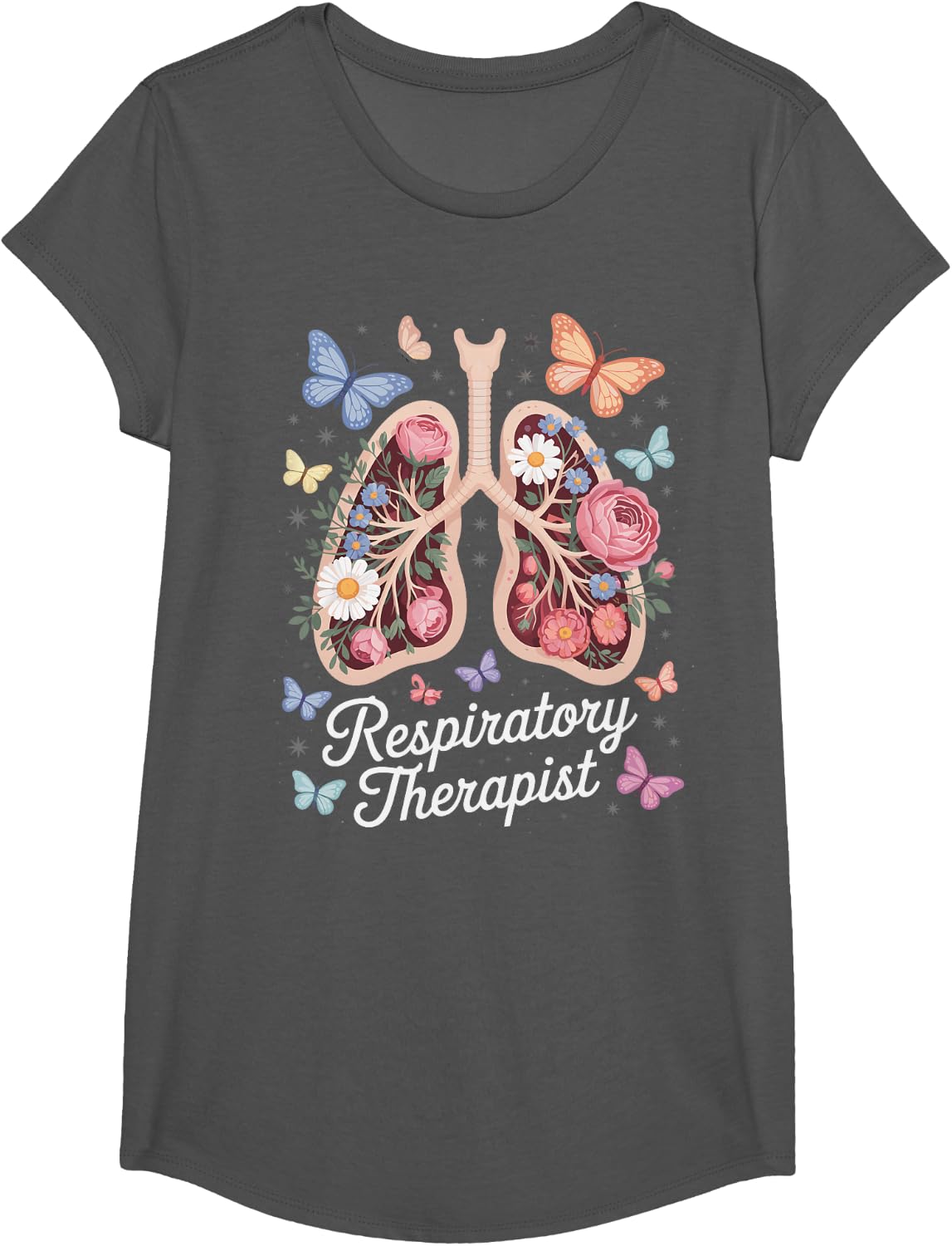 Respiratory Therapist Pulmonary Care ICU Lungs T-Shirt - Girls Asphalt Grey