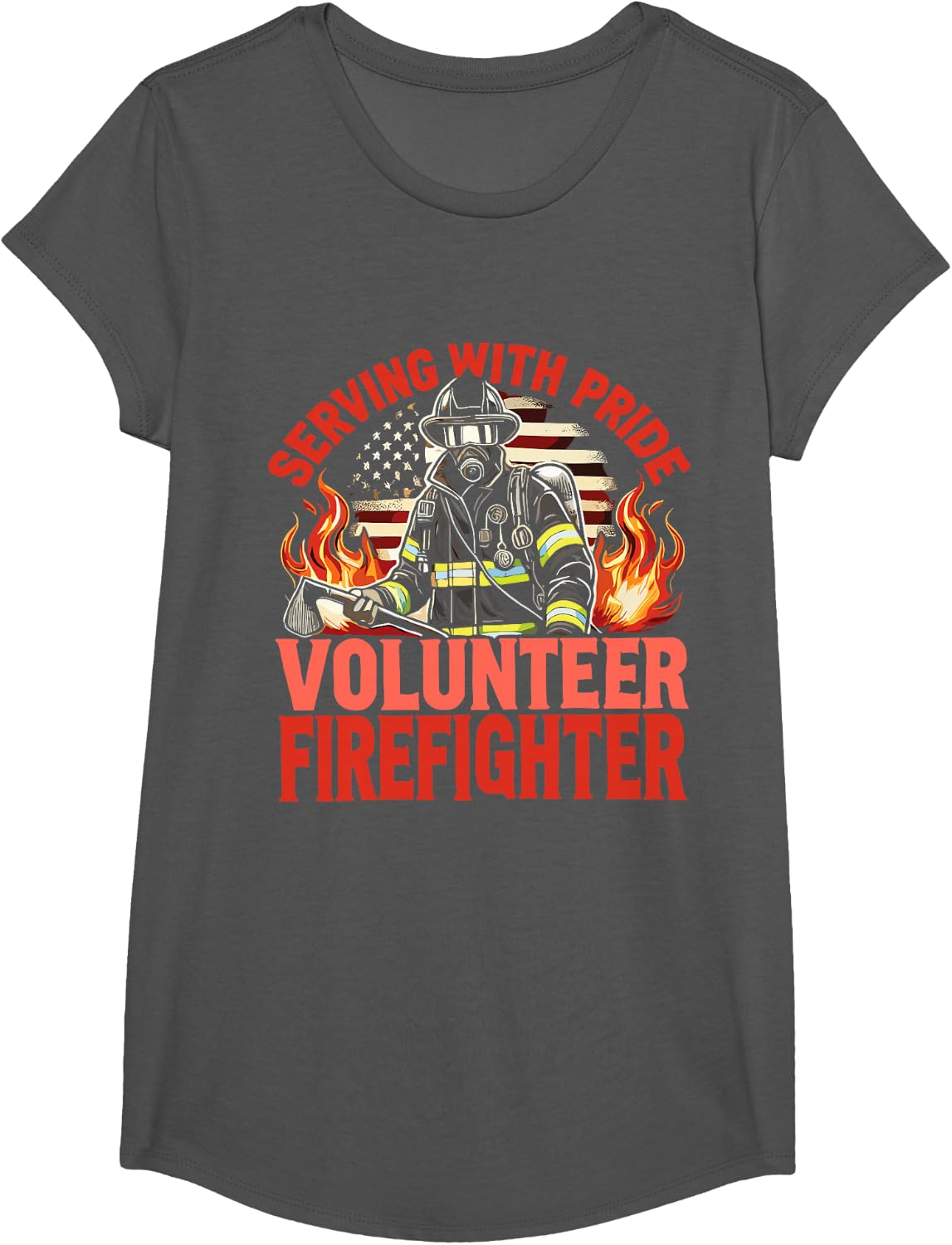 Fire Department Serving With Pride Volunteer Firefighter T-Shirt - Girls Asphalt Grey