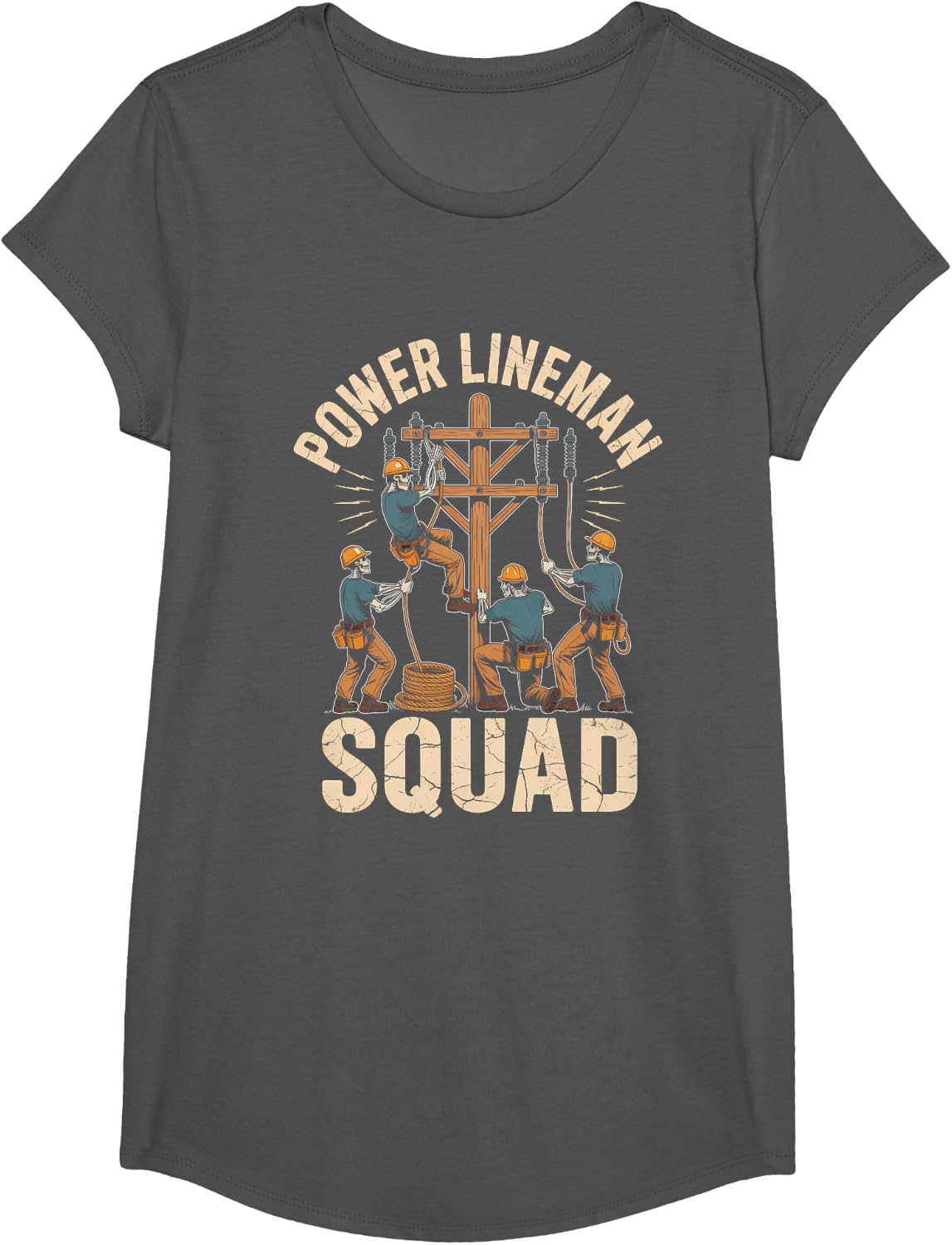 Utility Worker Power Lineman Squad Crew T-Shirt - Girls Asphalt Grey
