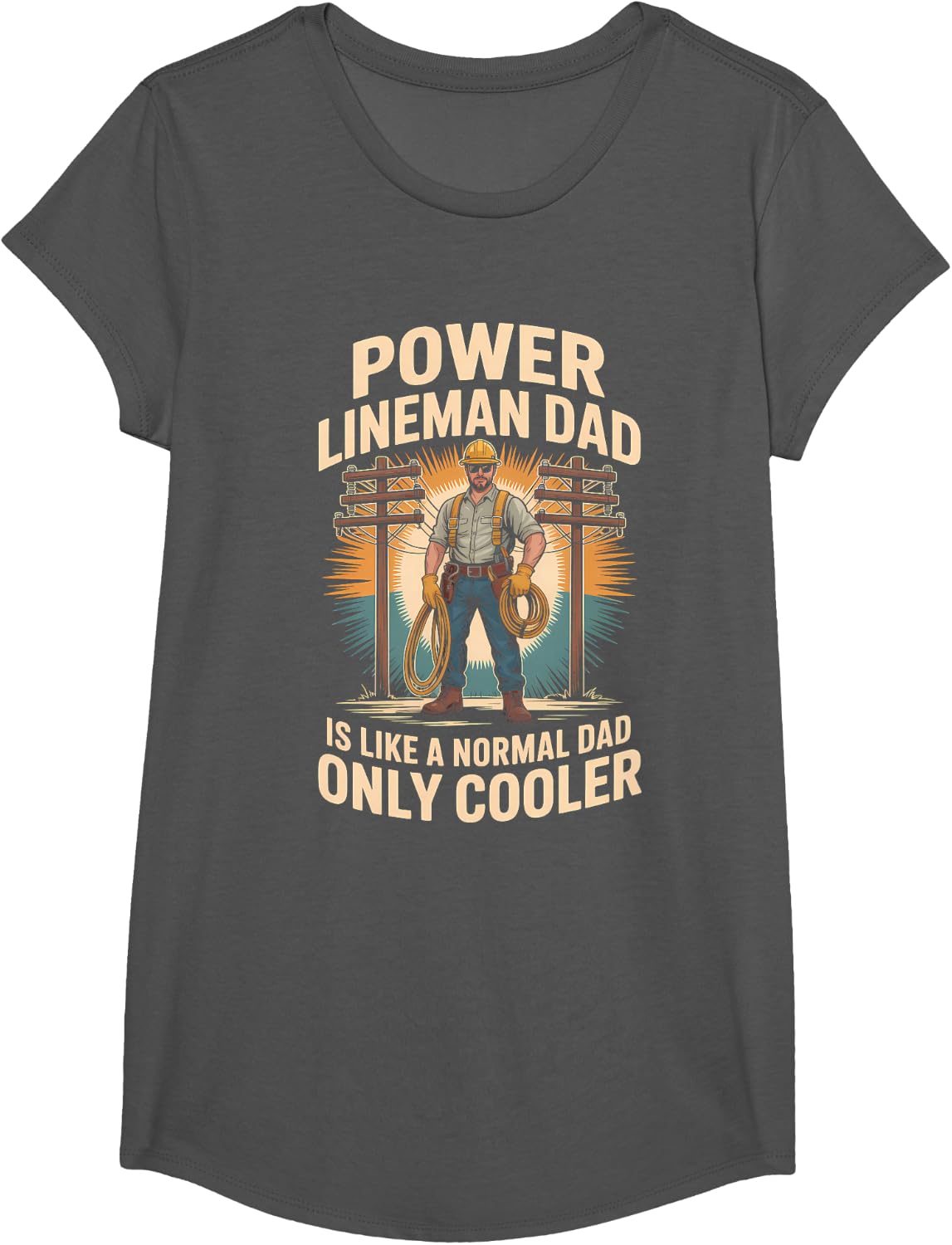 Lineman Dad is Like A Normal Dad Only Cooler T-Shirt - Girls Asphalt Grey