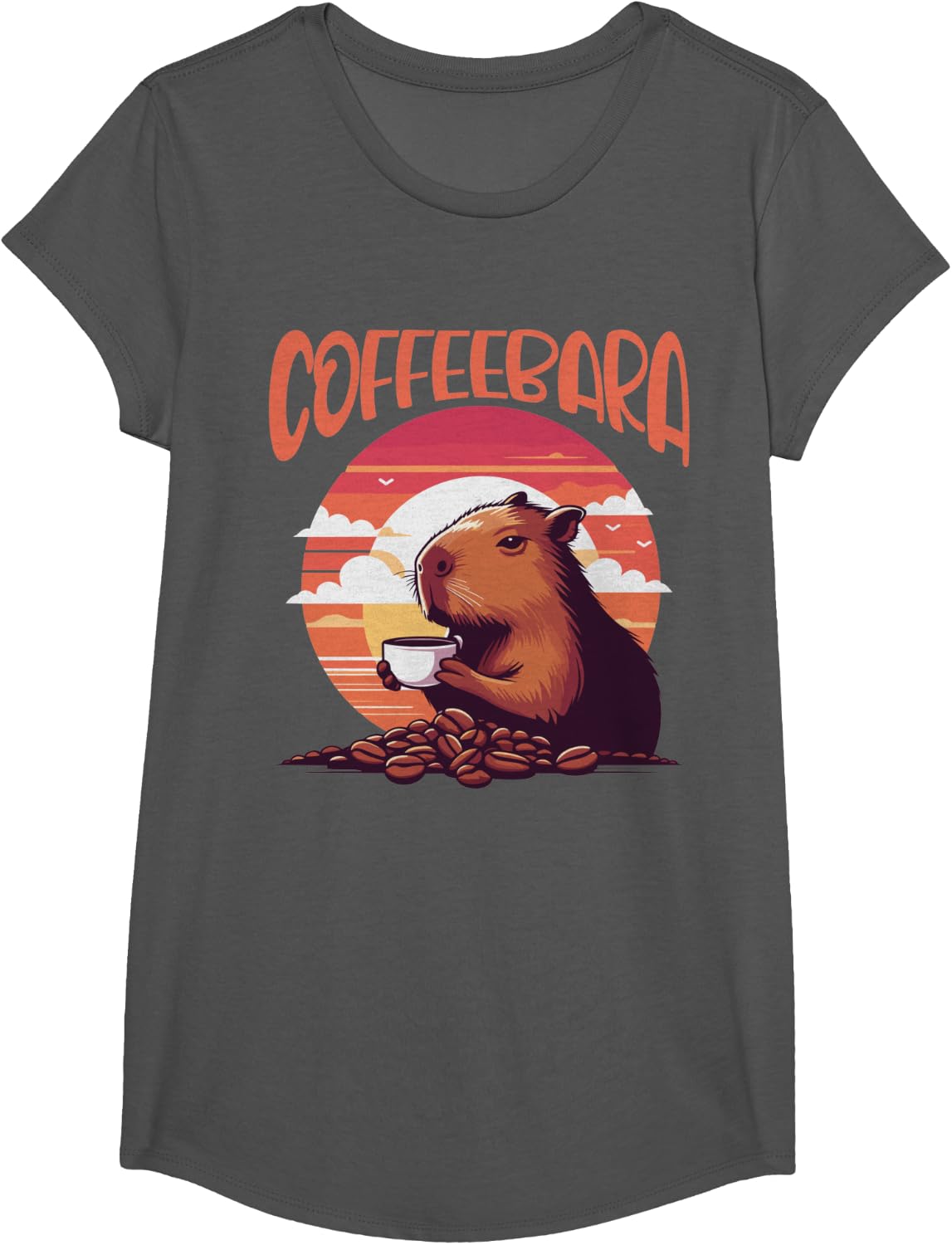 Coffeebara capybara and coffee fun T-Shirt - Girls Asphalt Grey