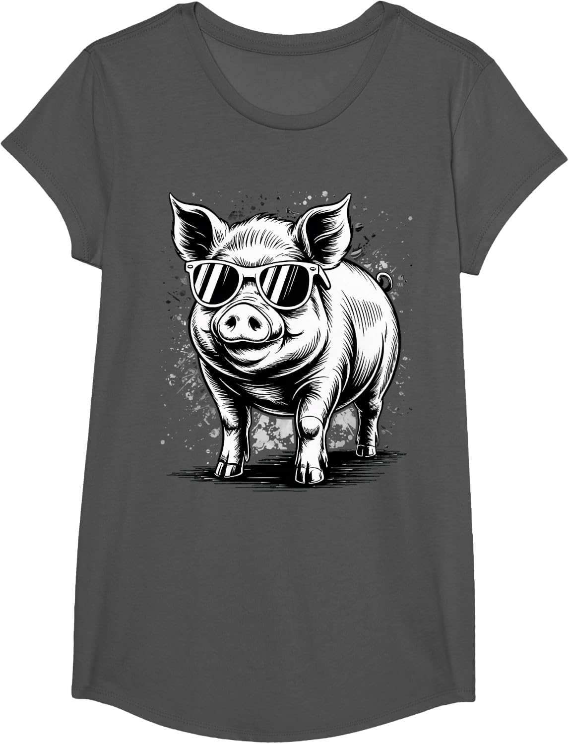 Pig Sunglasses Farmer T-Shirt - Girls Asphalt Grey