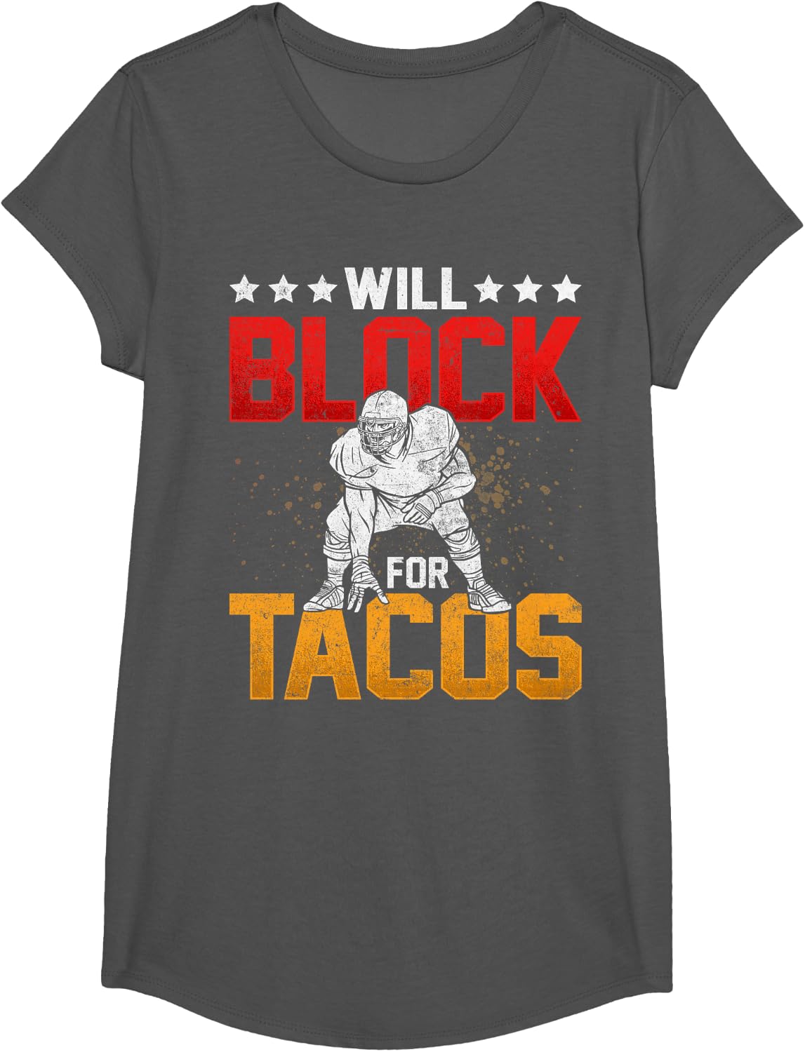 Will Block For Tacos Retro Football Lineman Novelty T-Shirt - Girls Asphalt Grey