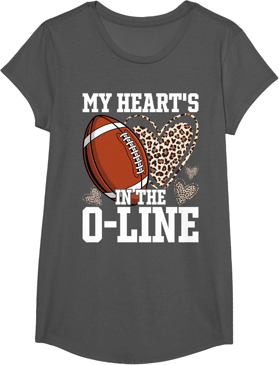Football Offensive Mom O- Line T-Shirt - Girls Asphalt Grey