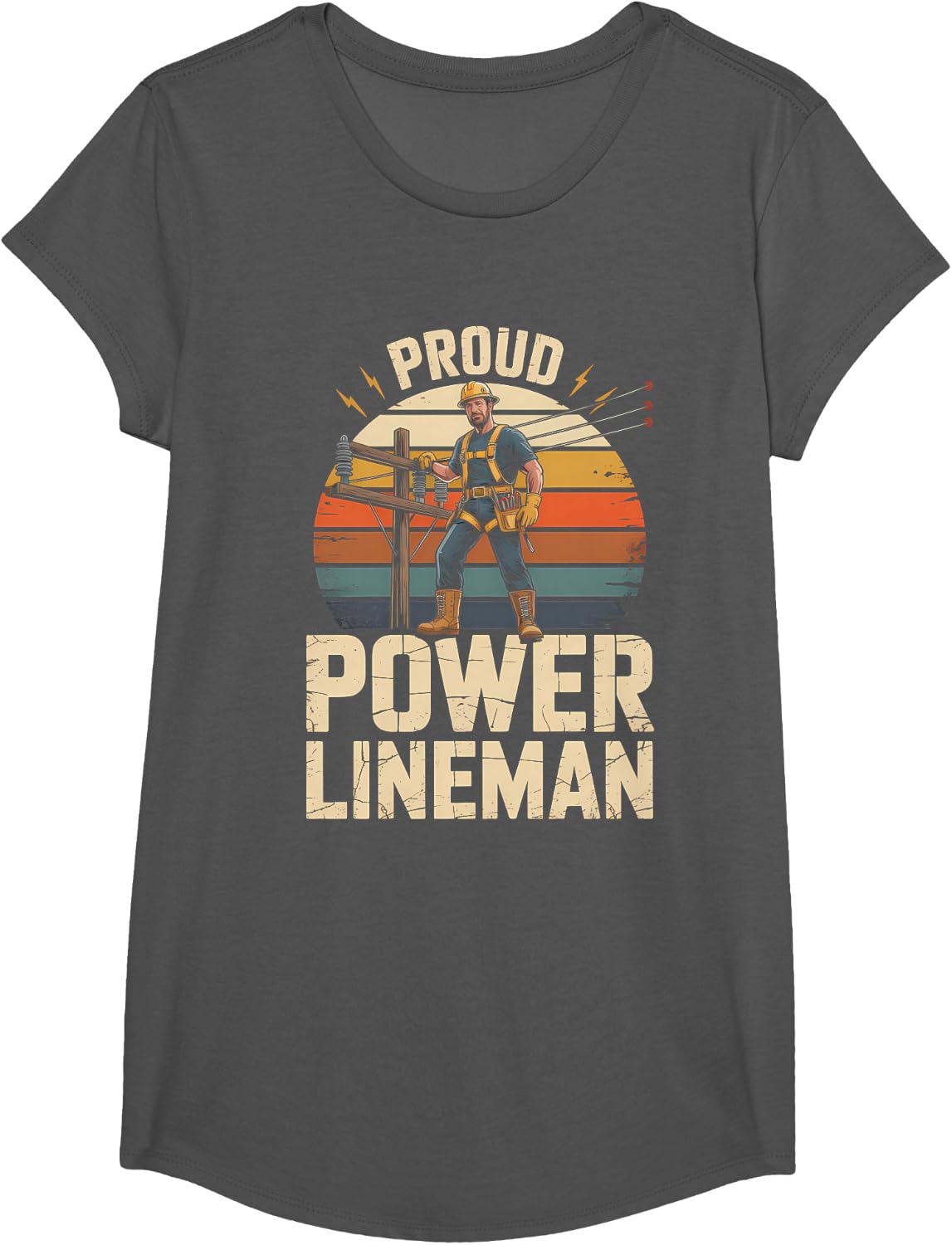 Proud Power Lineman Electrical Lineworker T-Shirt - Girls Asphalt Grey