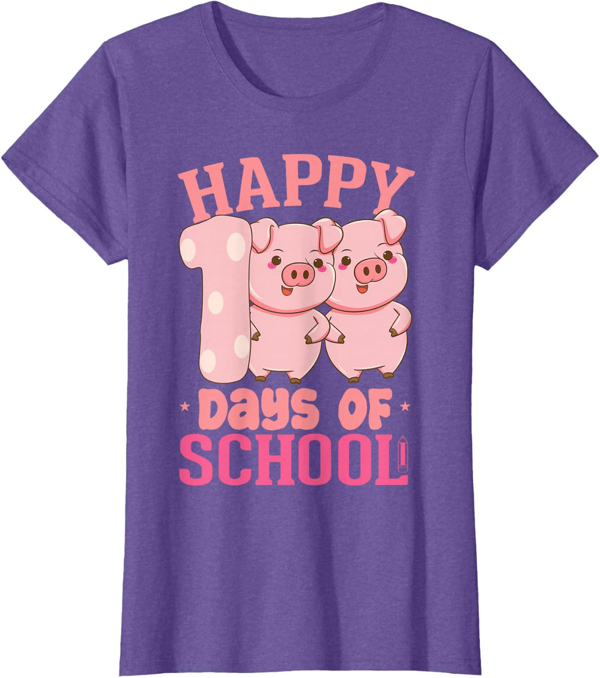 Happy 100th Day of School Pig Lover Teachers Students T-Shirt - Purple Heather