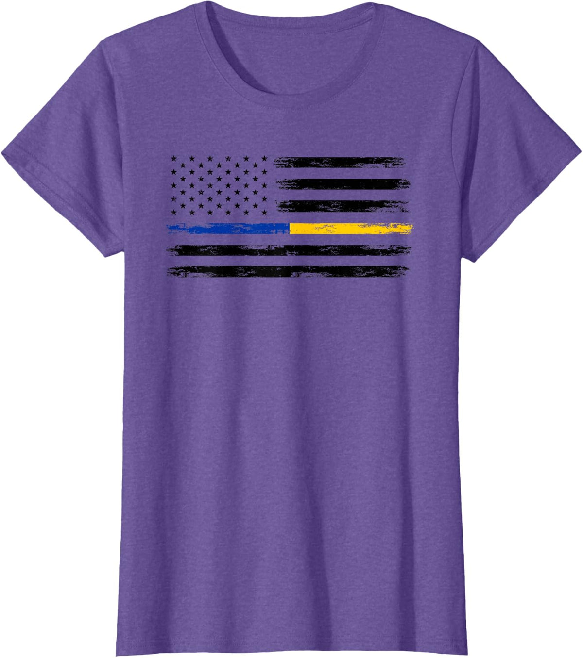 Gold Blue Line 911 Police Dispatcher First Responder T-Shirt - Purple Heather