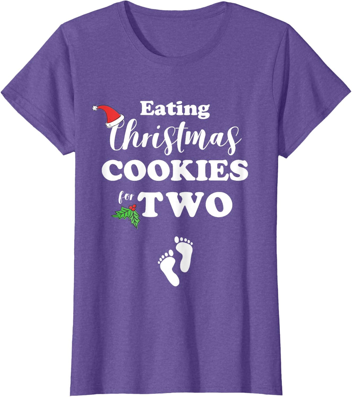 Christmas Pregnancy Announcement Eating Cookies for Two T-Shirt - Purple Heather