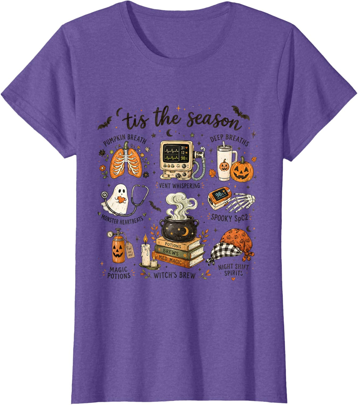 Respiratory Therapist Halloween Tis The Season RT ICU Art T-Shirt - Purple Heather