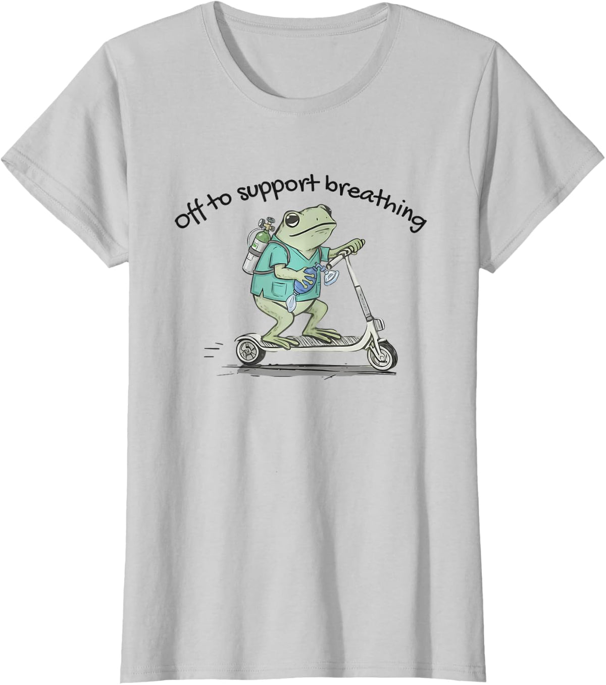 Off to Support Breathing RT Funny Frog Respiratory Therapist T-Shirt - Silver Grey