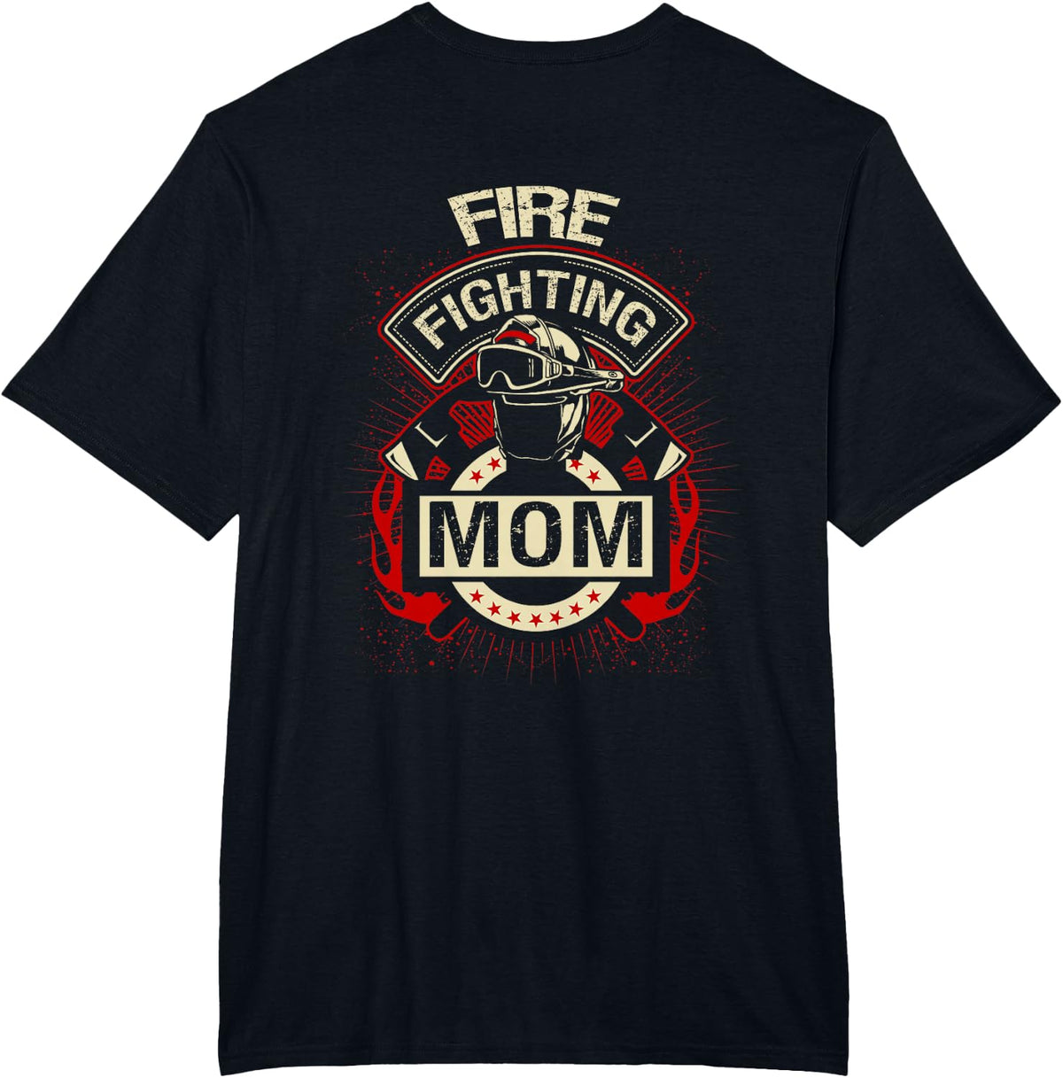 Backprint Fire Fighting Mom Volunteer Firefighter Mom T-Shirt - Black