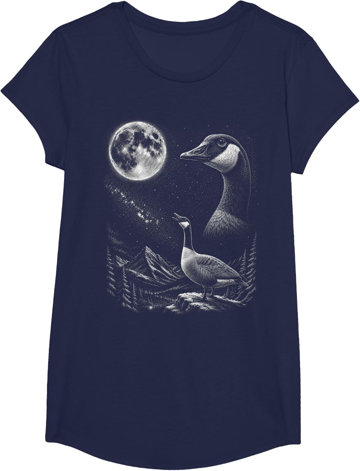 Goose Howling to the Moon 90's Retro T-Shirt - Girls Navy Blue