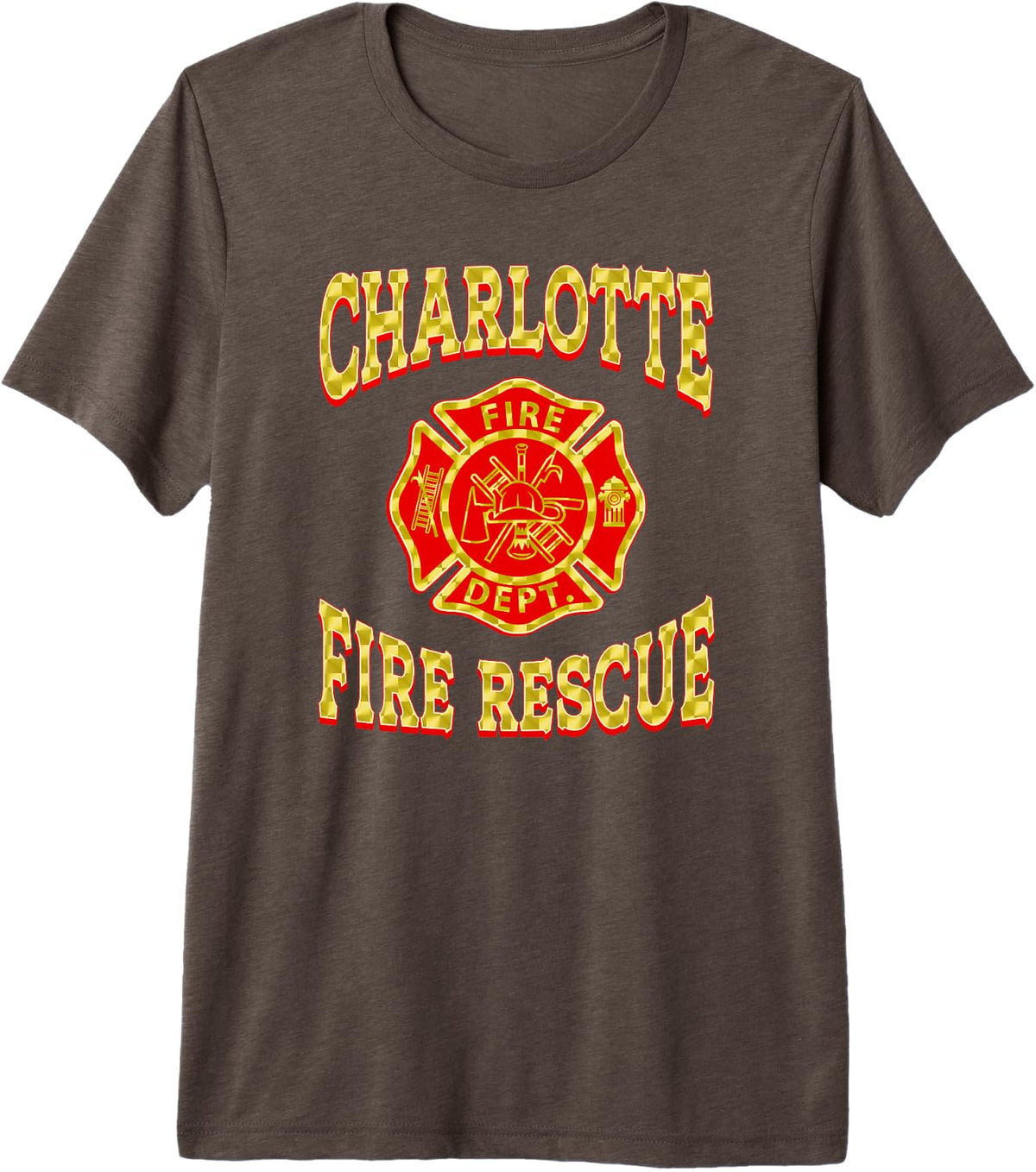 Retro Charlotte Fire Department Patch Flag NC Firefighter Premium Tri-Blend T-Shirt - Brown