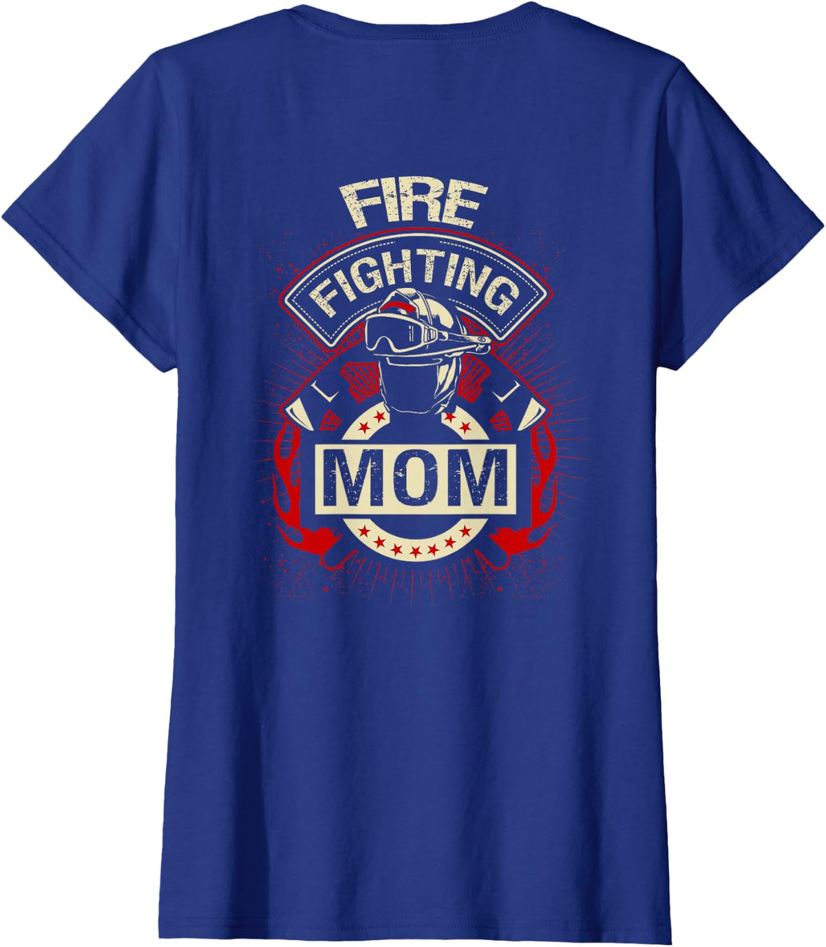 Backprint Fire Fighting Mom Volunteer Firefighter Mom T-Shirt - Royal Blue
