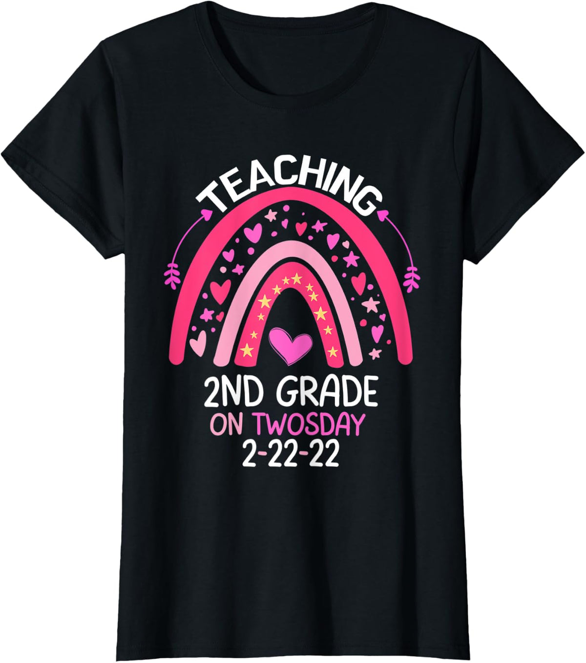 Teaching 2nd Grade On Twosday 2022 Cute 2-22-22 Teacher T-Shirt - Black
