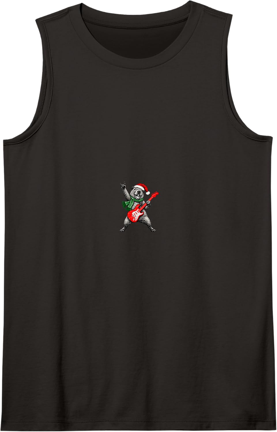 Vintage Capybara Rock Playing Guitar Funny Christmas Sleeveless Tank Top - Black