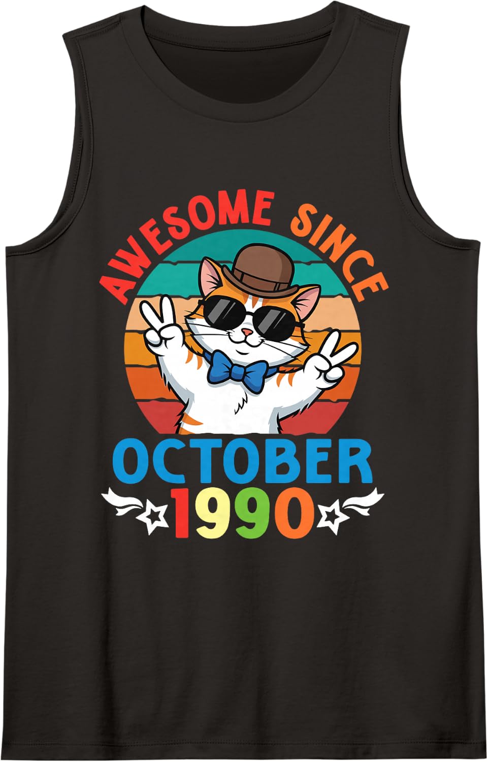 Cat Boy Awesome Since October 1990 My Birthday 36 Years Old Sleeveless Tank Top - Black