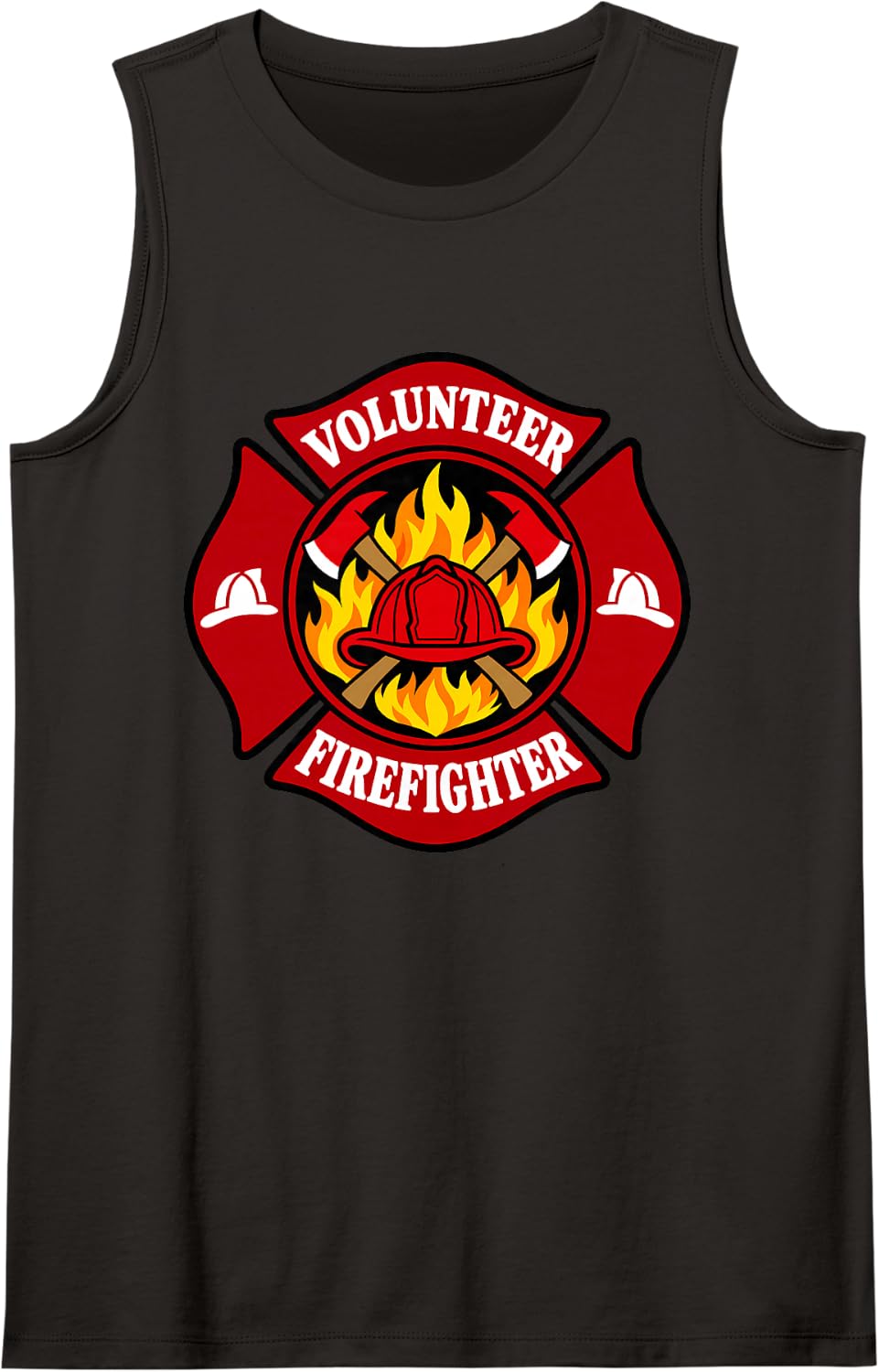Volunteer Fire Department Firefighter Maltese Cross Sleeveless Tank Top - Black