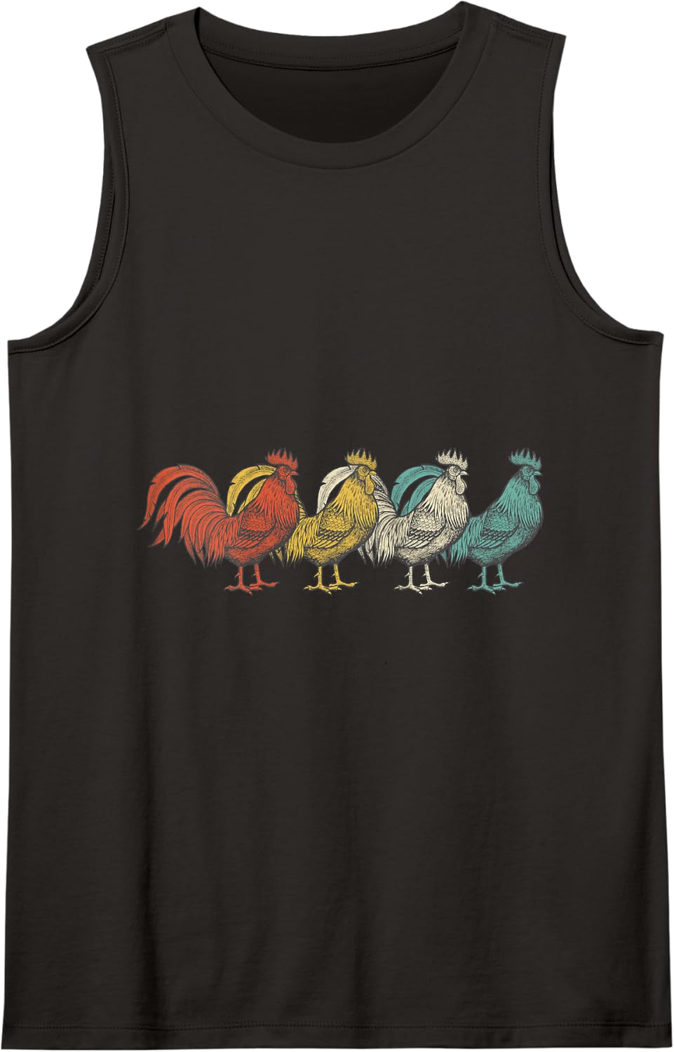 Vintage 1980s Retro Rooster Poultry Farmer Chicken Tank Top - Black