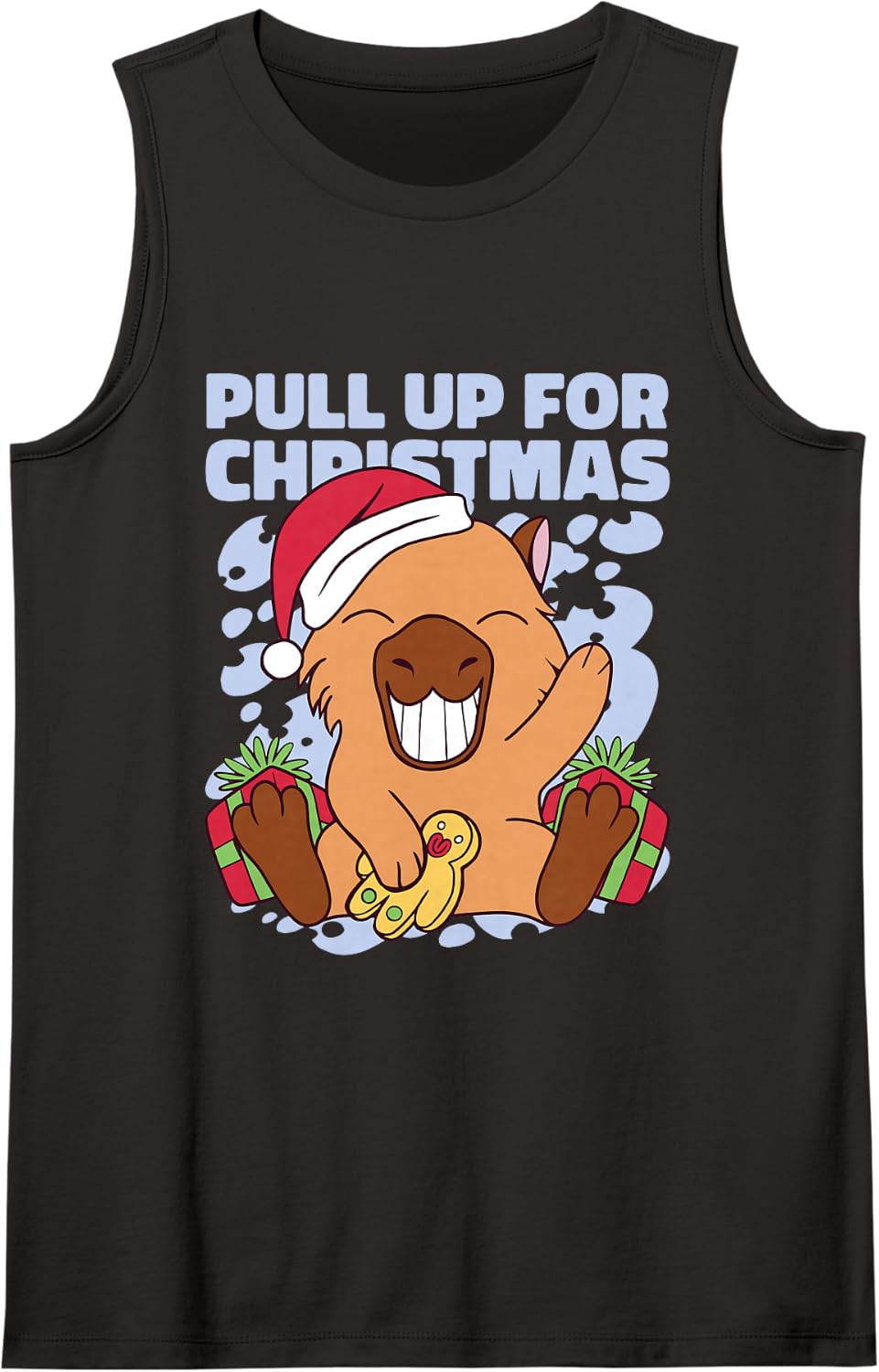 Pull Up for Christmas Capybara Sleeveless Tank Top - Black