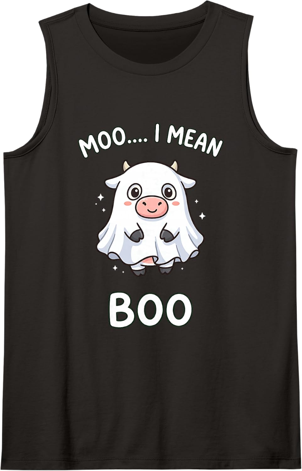 Moo I Mean Boo Funny Halloween Ghost Cow Spooky Cow Lover Tank Top - Black