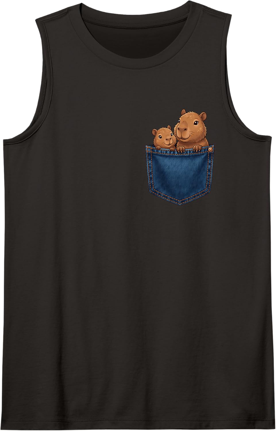 Capybaras Cute Pocket Sleeveless Tank Top - Black