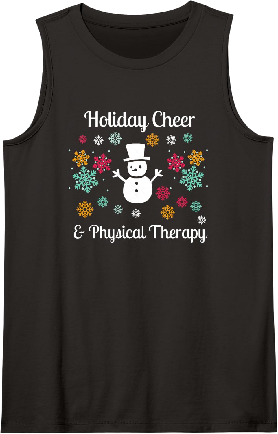 Holiday Cheer and Physical Therapy Winter Xmas PT Snowman Sleeveless Tank Top - Black
