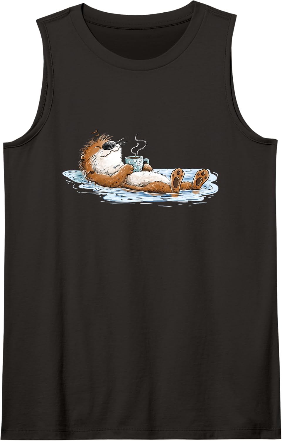 Chill Sea Otter Coffee Otter Lover Funny Design Sleeveless Tank Top - Black
