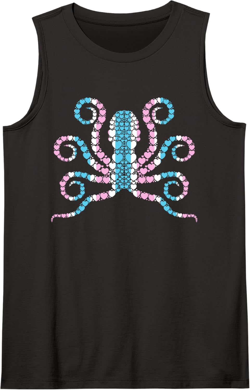 Transgender Octopus LGBT-Q Cute Trans Pride Flag Color Sleeveless Tank Top - Black