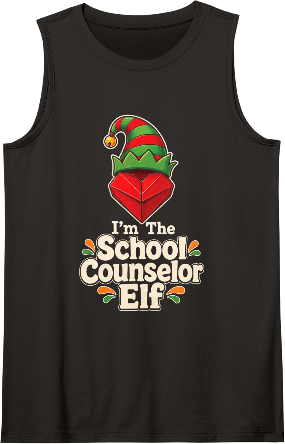 School Counselor Elf Christmas Elementary Guidance Sleeveless Tank Top - Black