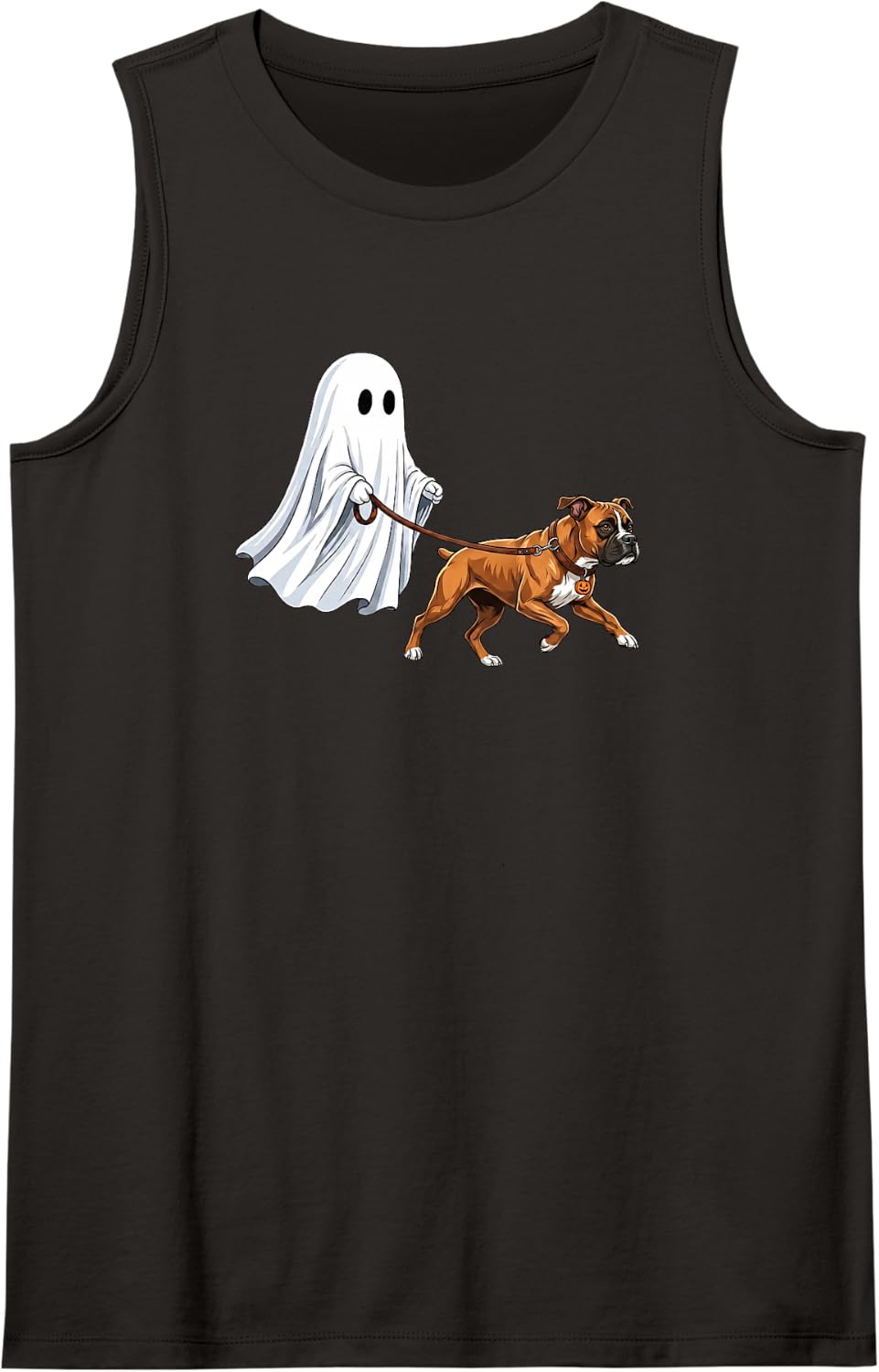 Cute Ghost Walking Boxer Halloween Dog Lovers Tank Top - Black