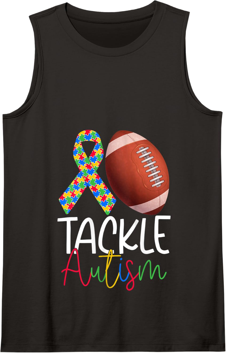 Tackle Autism Awareness Puzzle Ribbon & Football Ball Kids Tank Top - Black