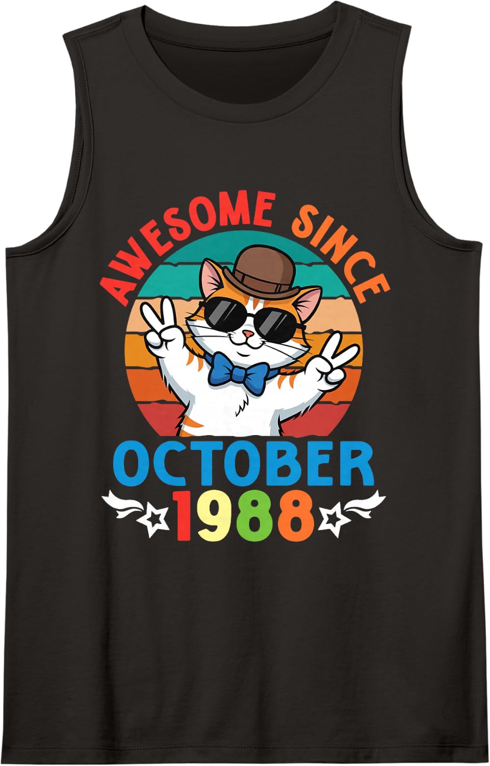 Cat Boy Awesome Since October 1988 My Birthday 38 Years Old Sleeveless Tank Top - Black