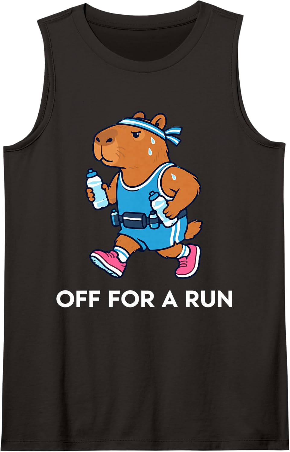 Funny Capybara Off for A Run Marathon Jogging Sleeveless Tank Top - Black