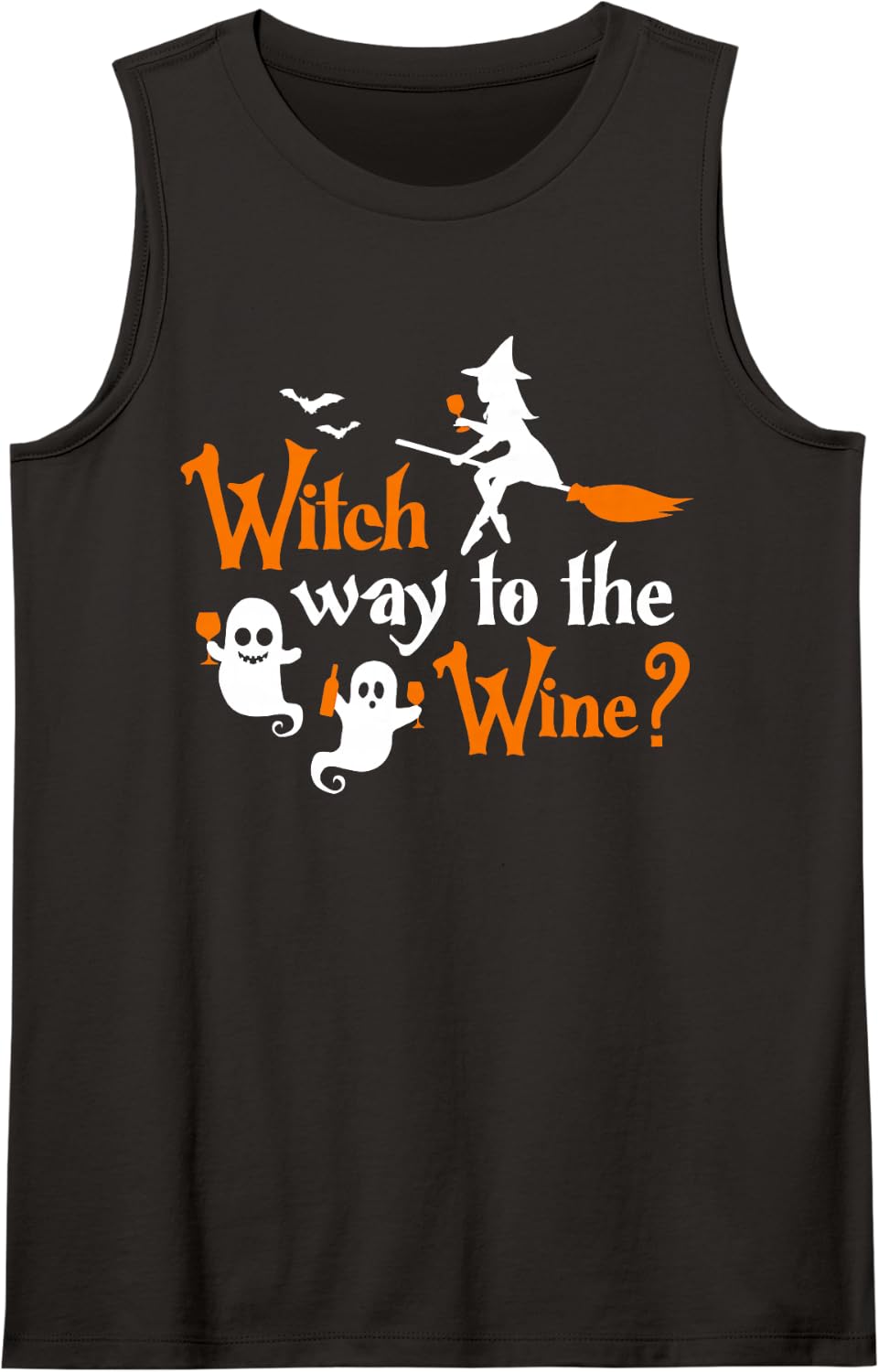Witch Way to the Wine Funny Halloween Witch Wine Lover Sleeveless Tank Top - Black