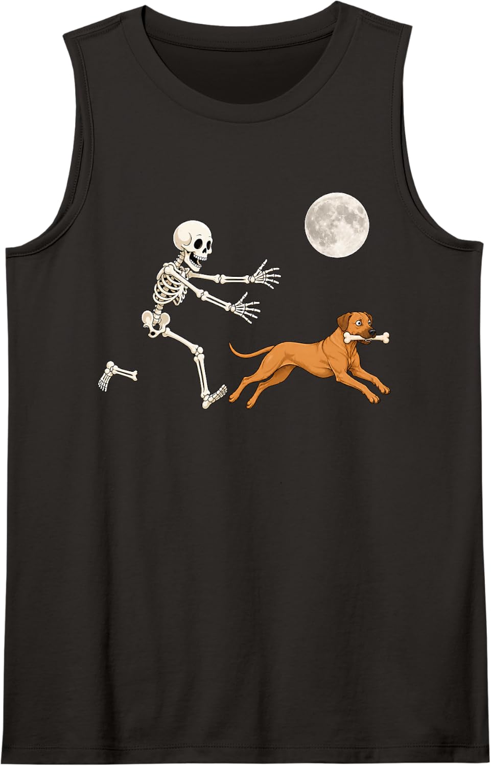 Rhodesian Ridgeback Running Skeleton Retro Halloween Dog Sleeveless Tank Top - Black