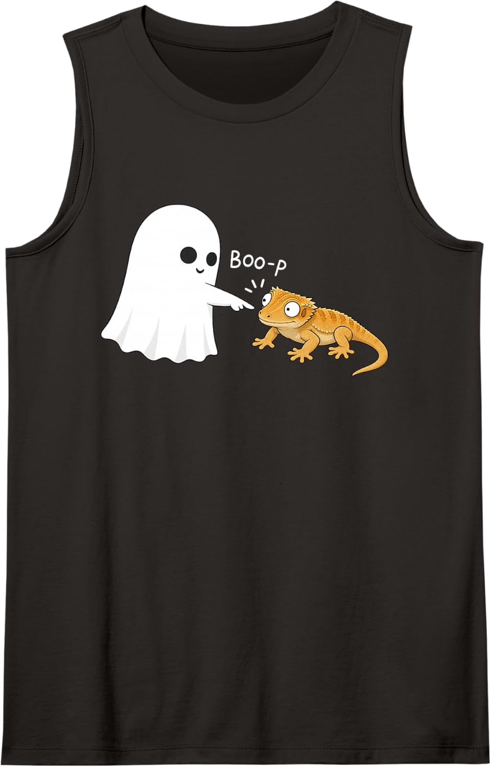 Cute Crested Gecko Boop Ghost Halloween Crestie Tank Top - Black