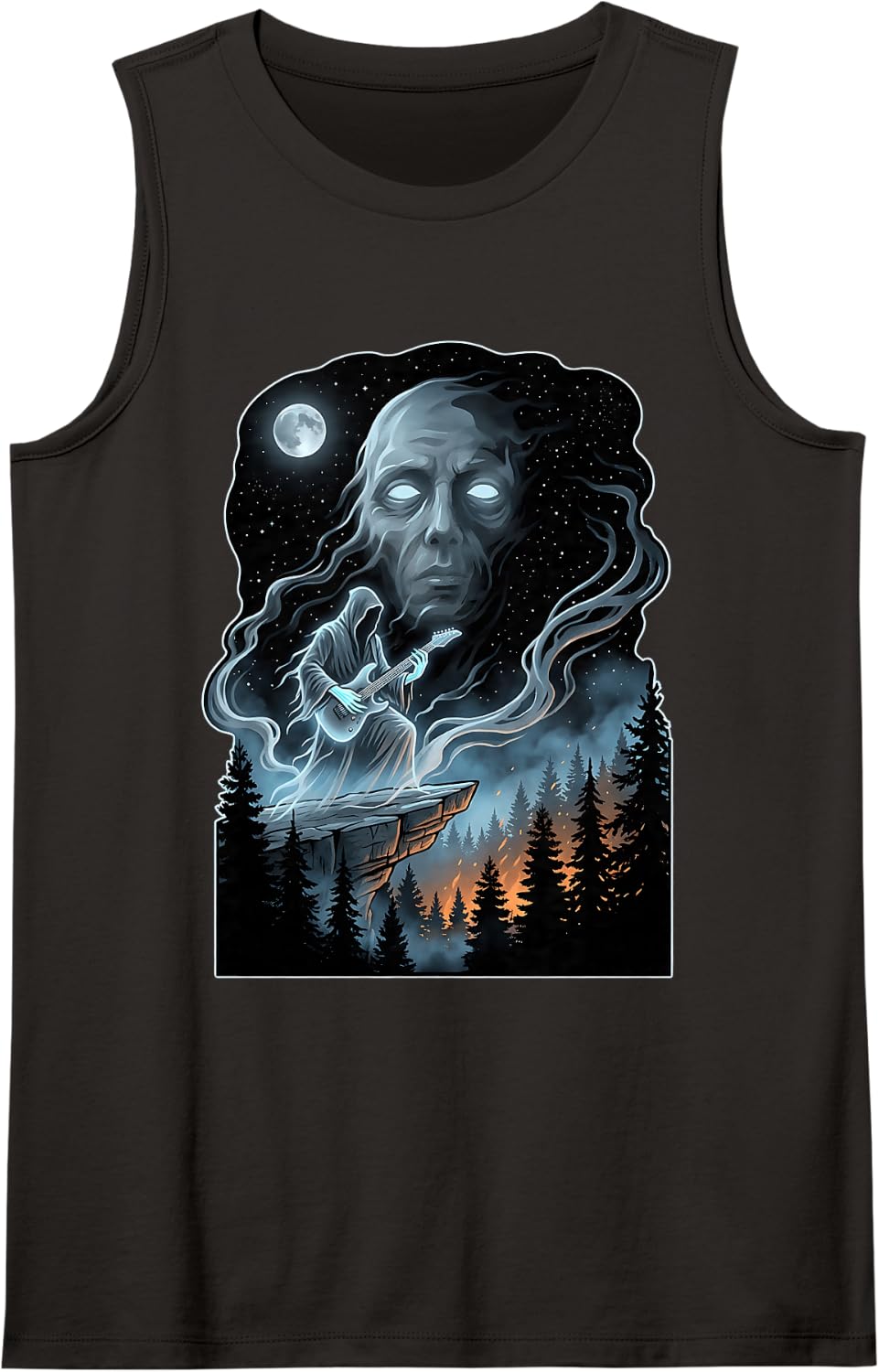 Phantom Rockstar Ghost Guitarist Spooky Halloween Sleeveless Tank Top - Black