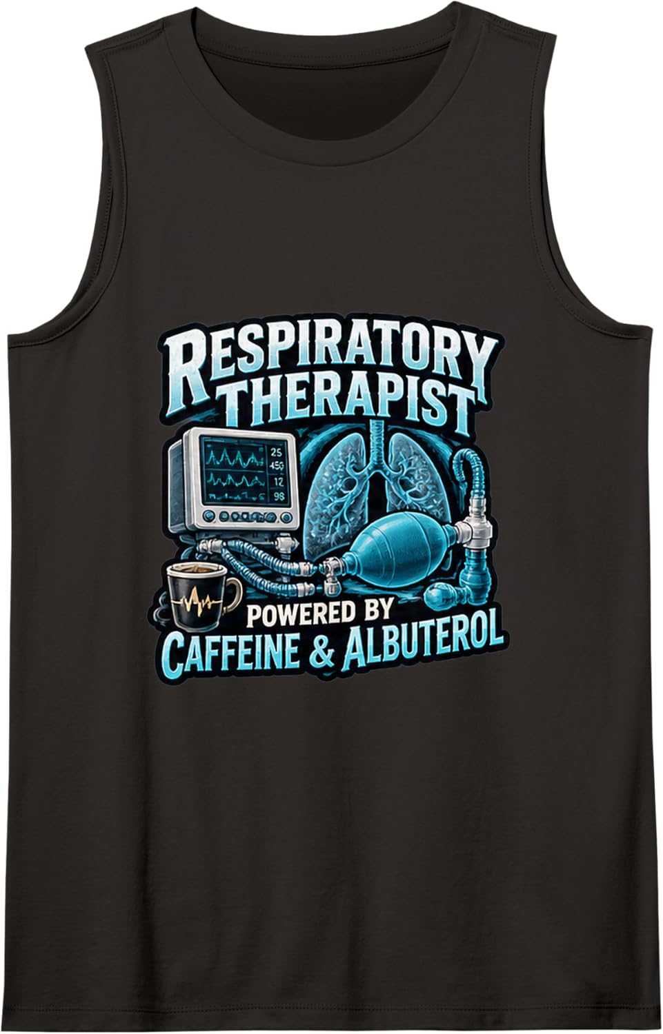Respiratory Therapist Powered By Coffee Humor Sleeveless Tank Top - Black