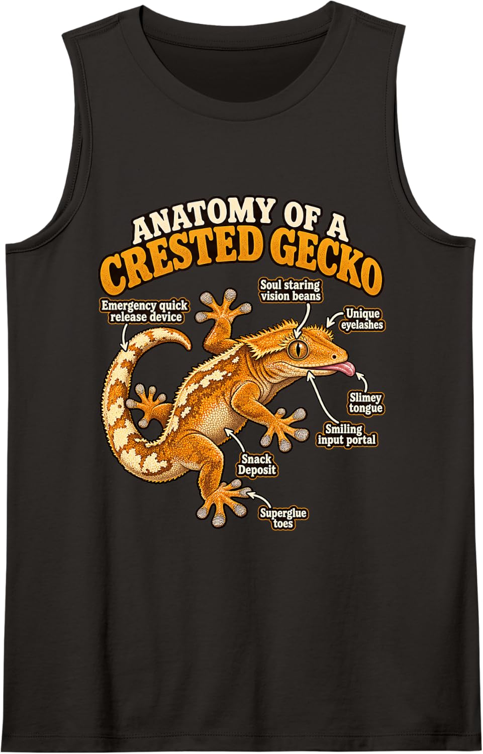 Anatomy of the Crested Gecko Sleeveless Tank Top - Black