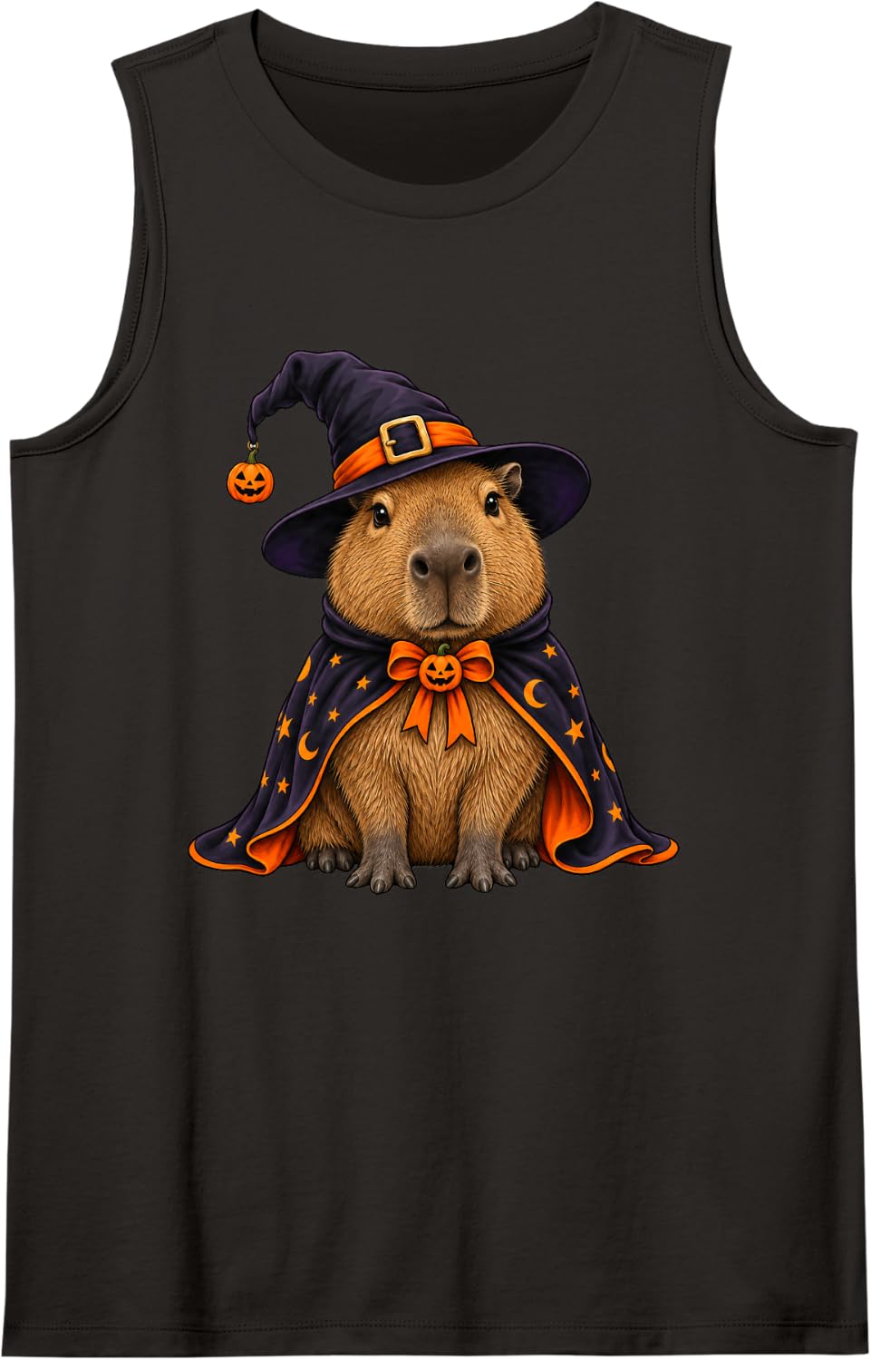 Capybara Dressed As A Witch Halloween Sleeveless Tank Top - Black