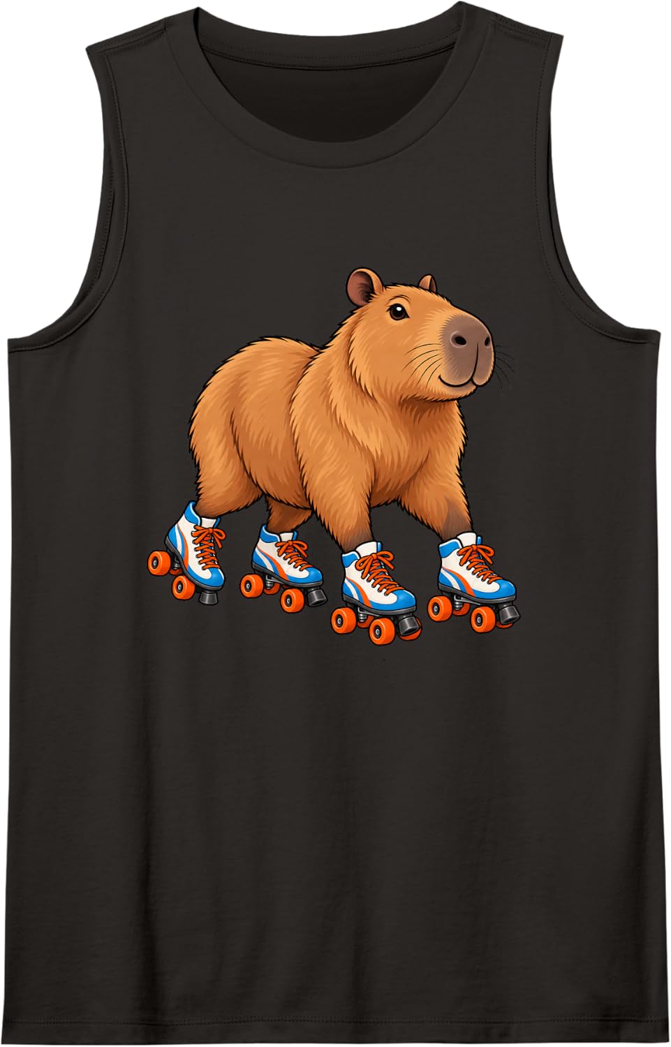 Capybara Roller Skates Skating Sleeveless Tank Top - Black