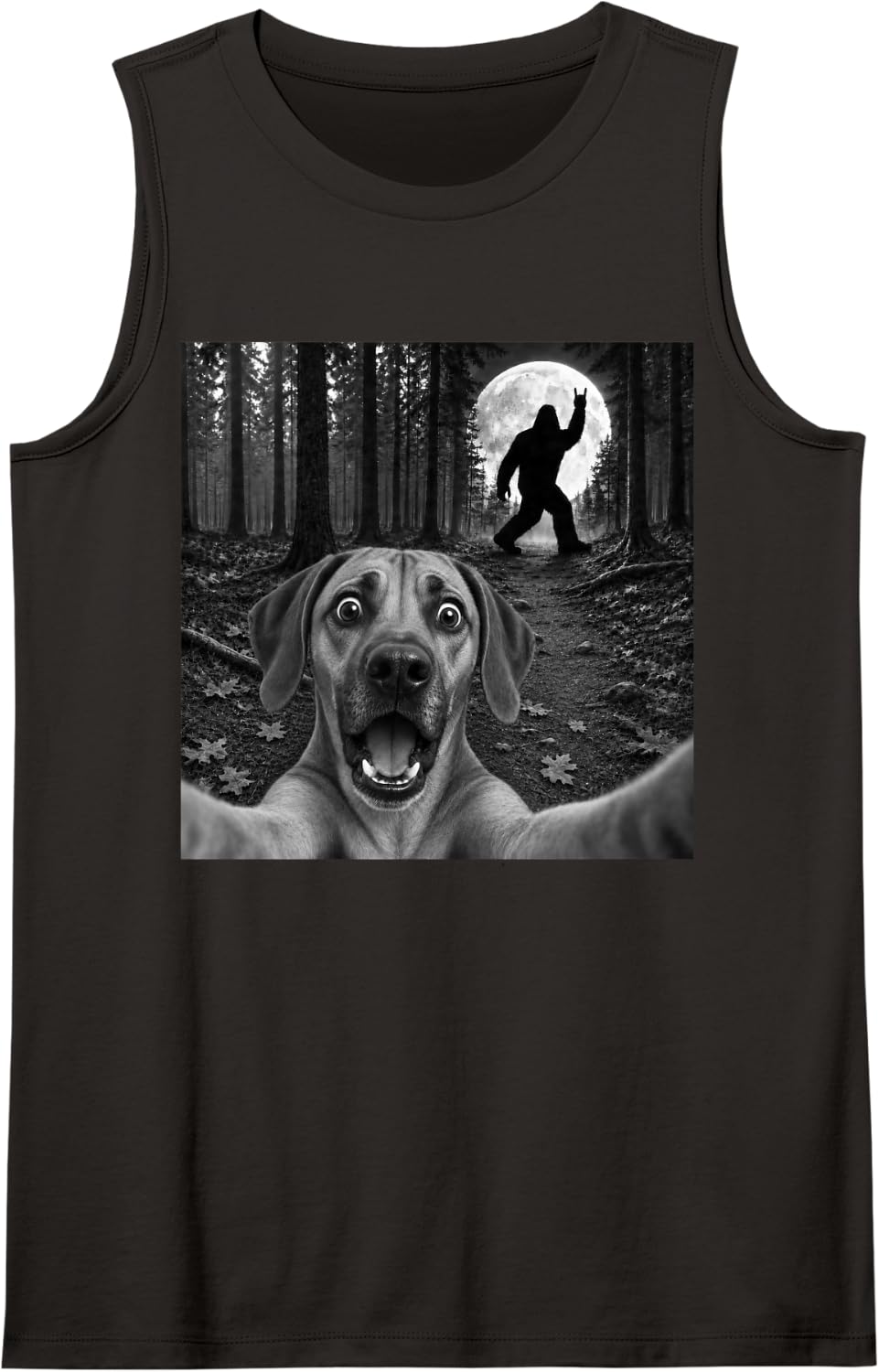 Rhodesian Ridgeback Selfie with Bigfoot Rock and Roll Dog Sleeveless Tank Top - Black