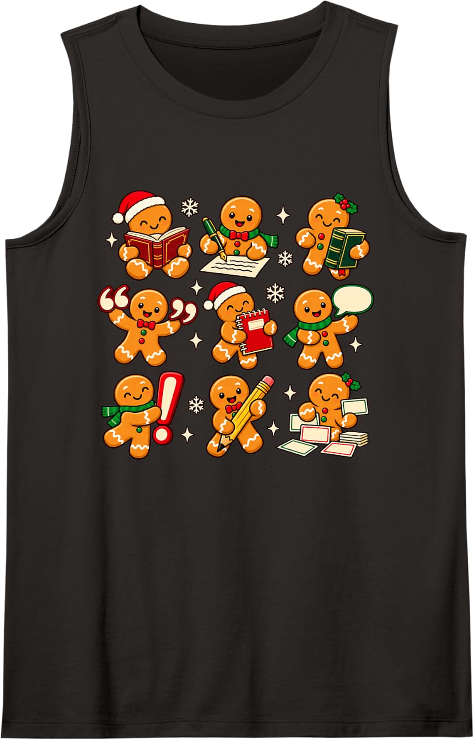 Christmas English Teacher Gingerbread Reading Writing Humor Sleeveless Tank Top - Black