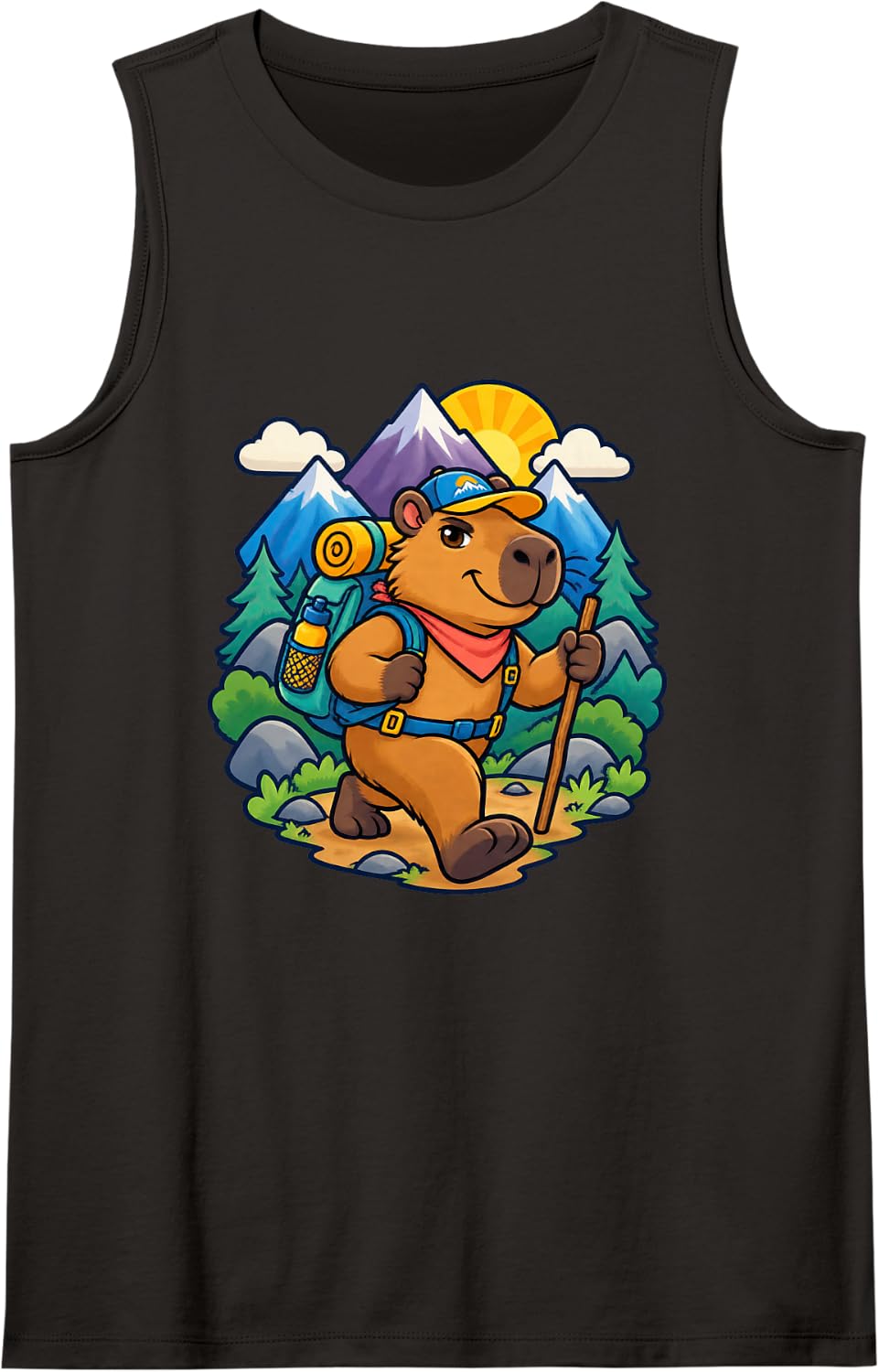 Capybara Marches Forward with Playful Swagger Sleeveless Tank Top - Black