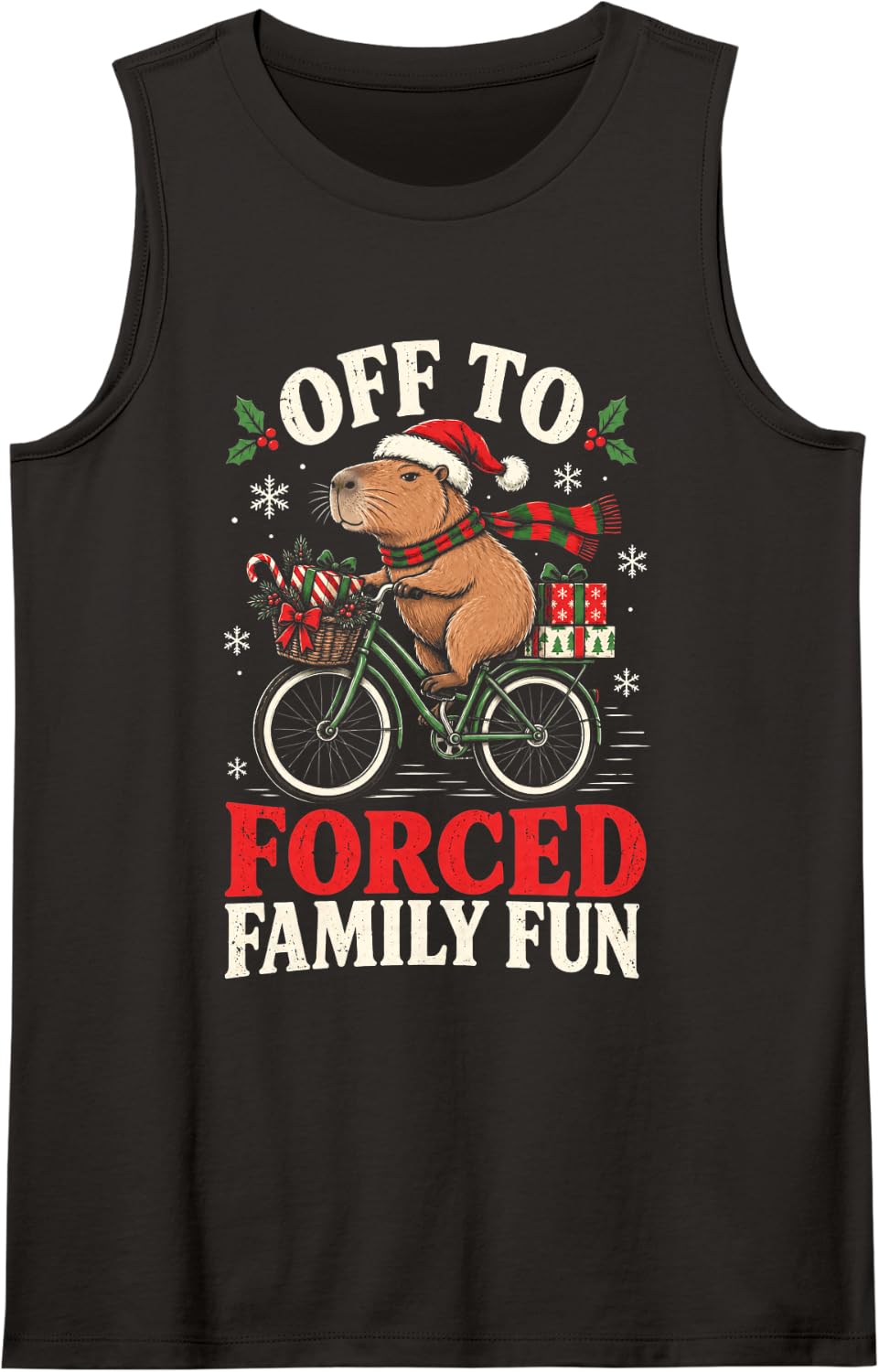 Forced Family Fun Christmas Capybara Sleeveless Tank Top - Black