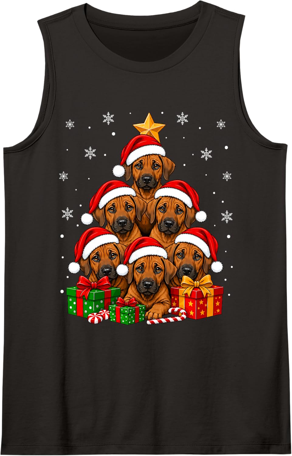 Rhodesian Ridgeback Dog Christmas Tree Cute Festive Xmas Sleeveless Tank Top - Black
