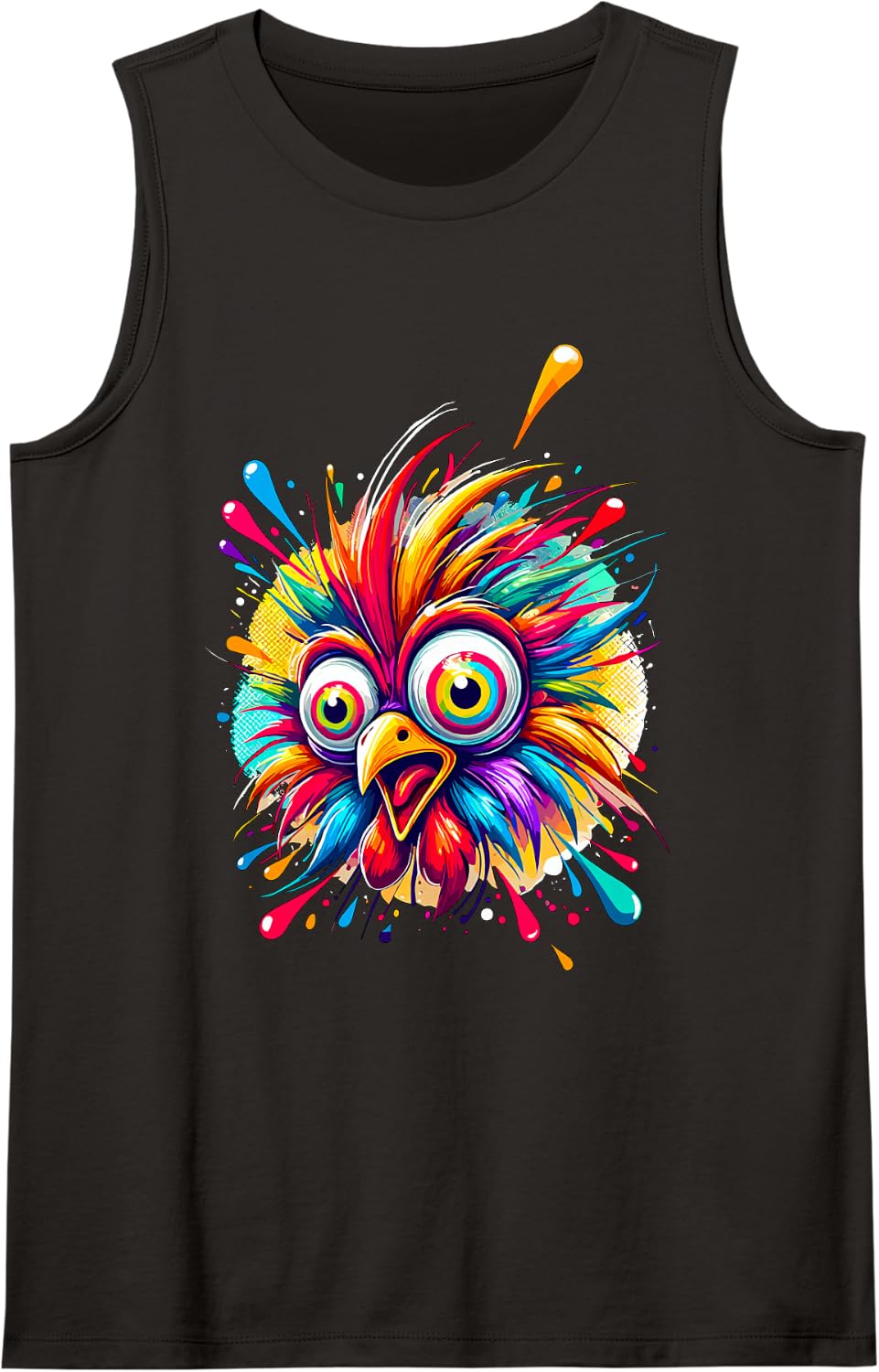 Colorful Crazy Chicken Farmer Sleeveless Tank Top - Black