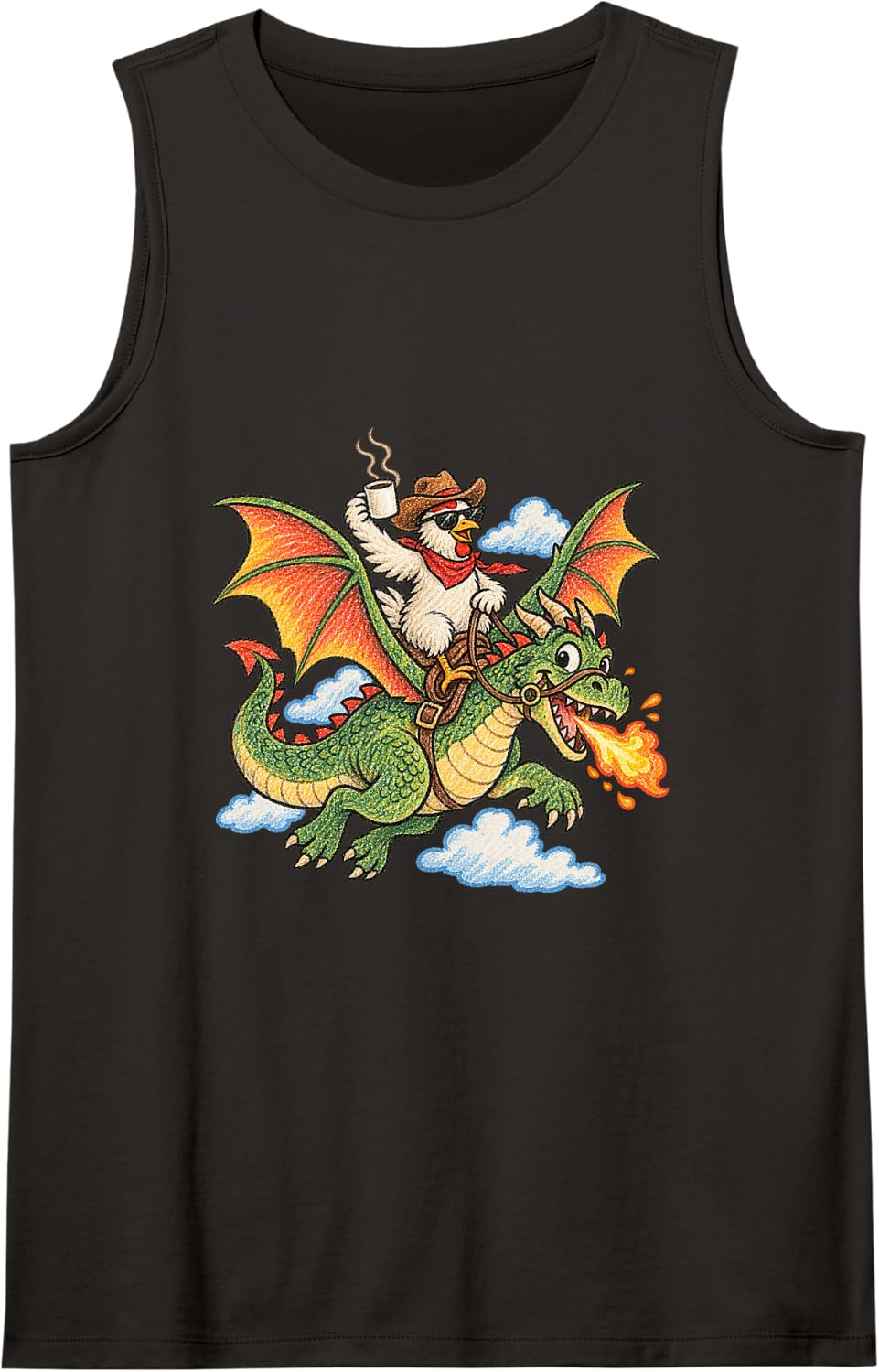 Chicken Riding Dragon Funny Animal Meme Sleeveless Tank Top - Black